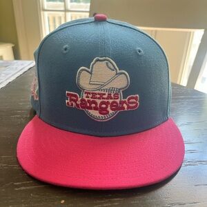 Texas Rangers Hat Cap New Era 59Fifty Blue Pink Arlington Stadium Fitted 7